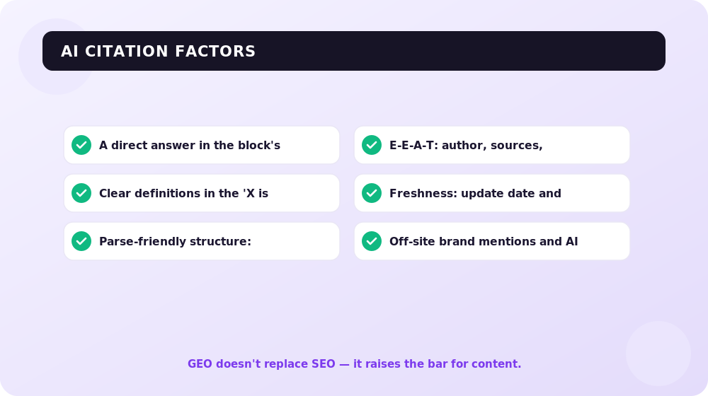 GEO factors: how to get cited by ChatGPT, Gemini and Perplexity.