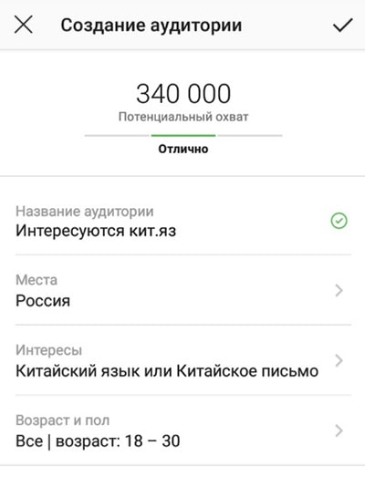 Setting up audience for Instagram ad display