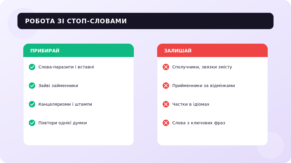 Які стоп-слова прибирати з тексту, а які можна залишити.