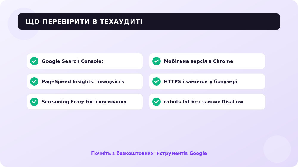Безкоштовні інструменти для оцінки технічного стану сайту.