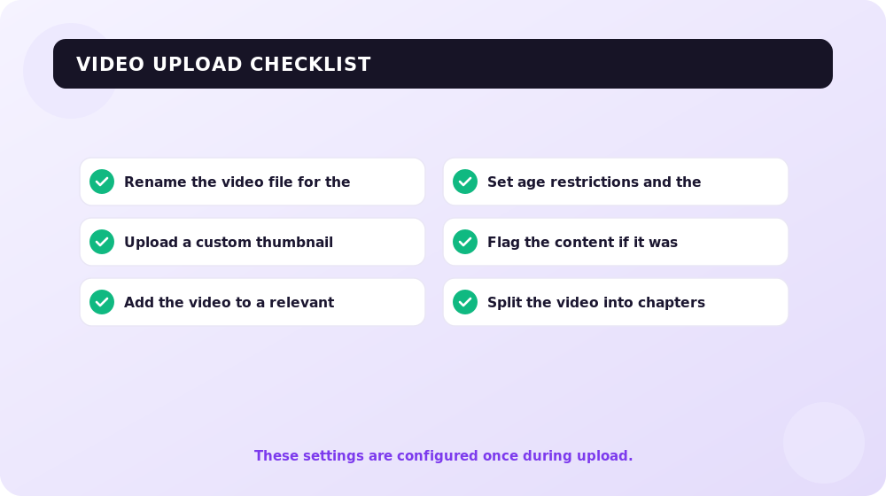 A settings checklist for every video you upload.