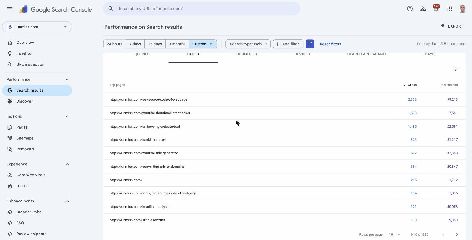 Search Console, топ страниц за период роста: все лидеры — страницы инструментов